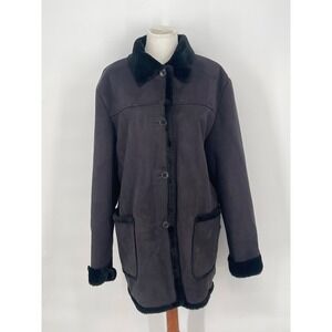 J Percy Vtg Black Faux Suede Fur Lining Trim Coat‎ Size Women XL